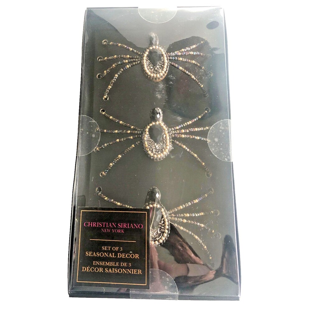 Christian Siriano Halloween Big Spiders Faux Rhinestone Spooky Scary Set Of 3